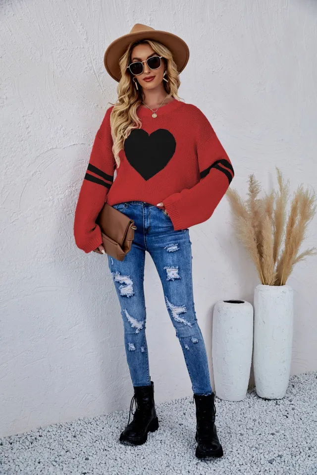 Women's Pullover Long Sleeve Love Sweater Red - Shop at LoveMi