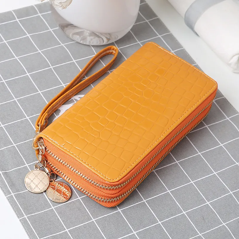 Women's Solid Color Double Zipper Multiple Card Slots Large-capacity Wallet - Orange