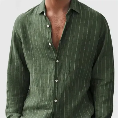 Long Sleeve Men's Shirt Striped Print