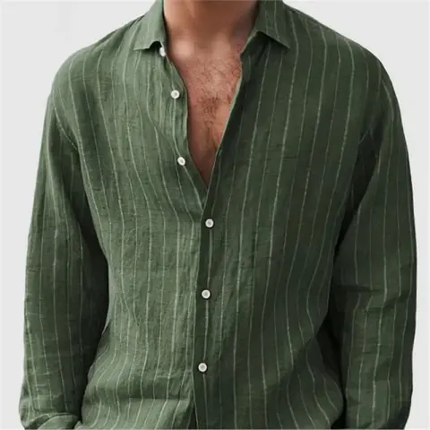 Long Sleeve Men's Shirt Striped Print