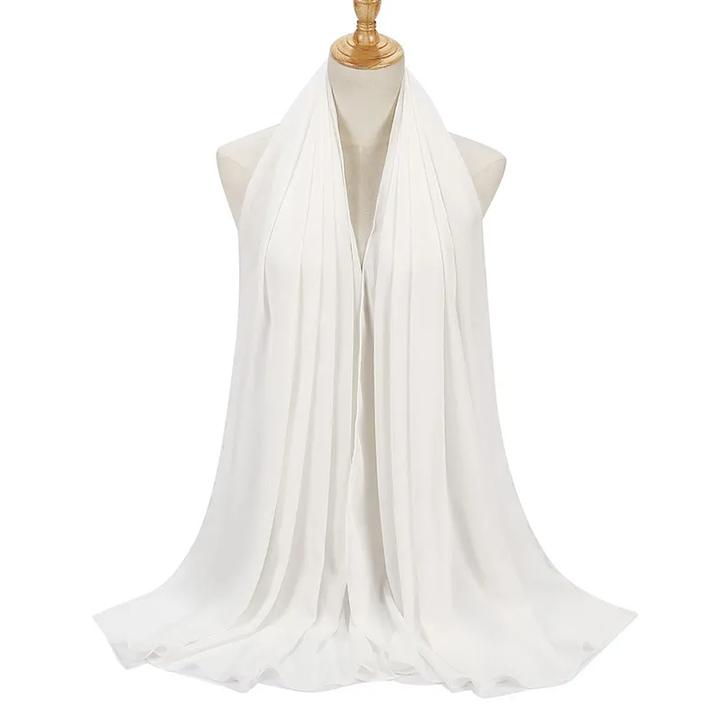 Natural Wrinkle Monochrome Chiffon Scarf Breathable Pleated Women's Toe Cap Scarf - White