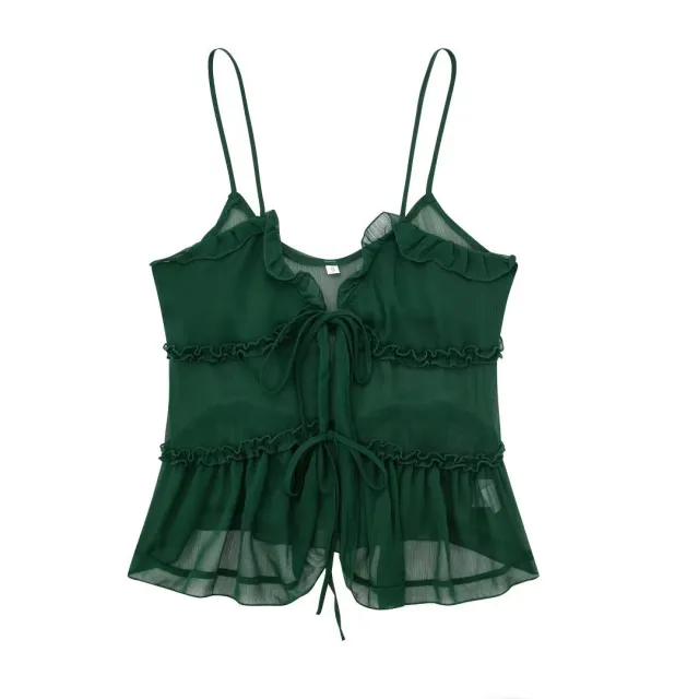 Women's Translucent Laminated Decoration Camisole Green - Shop at LoveMi