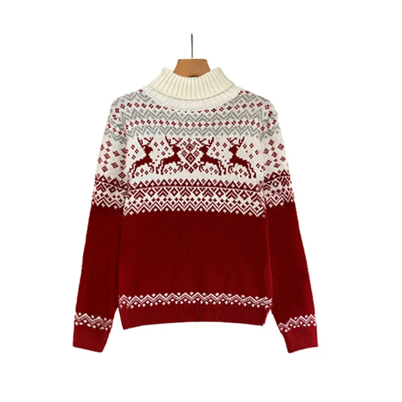 Loose Casual Knitted Long Sleeve Sweater - Red Deer
