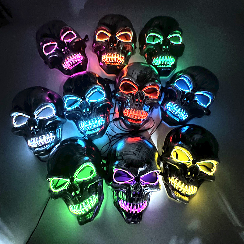 LED Lit Mask With Sewn Up Mouth Glowing Skull Decoration
