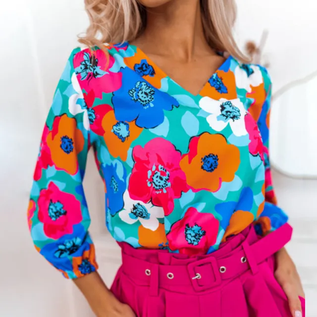 Women's V neck Long sleeved T shirt Printed Top - Shop at LoveMi