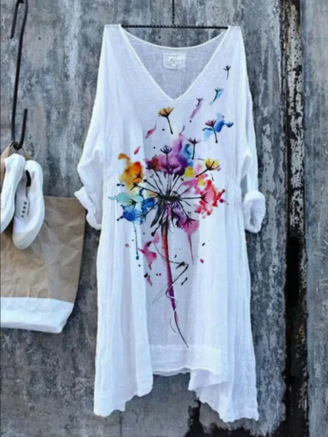 Women's Casual Printed V neck Long Sleeve Top F M - Shop at LoveMi
