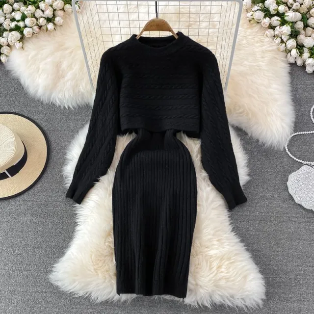 Women's Loose Two piece Sweater Knitted Dress Black - Shop at LoveMi