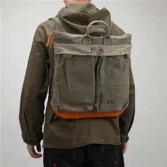 American Retro Motorcycle Bag Backpack Washed Distressed Canvas Bag Men's Outdoor Mountaineering Camping - Green - View 1