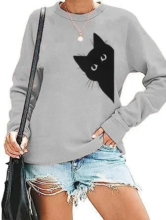 Womens Fashion Solid color Crew neck Long sleeve Top Grey - Shop at LoveMi