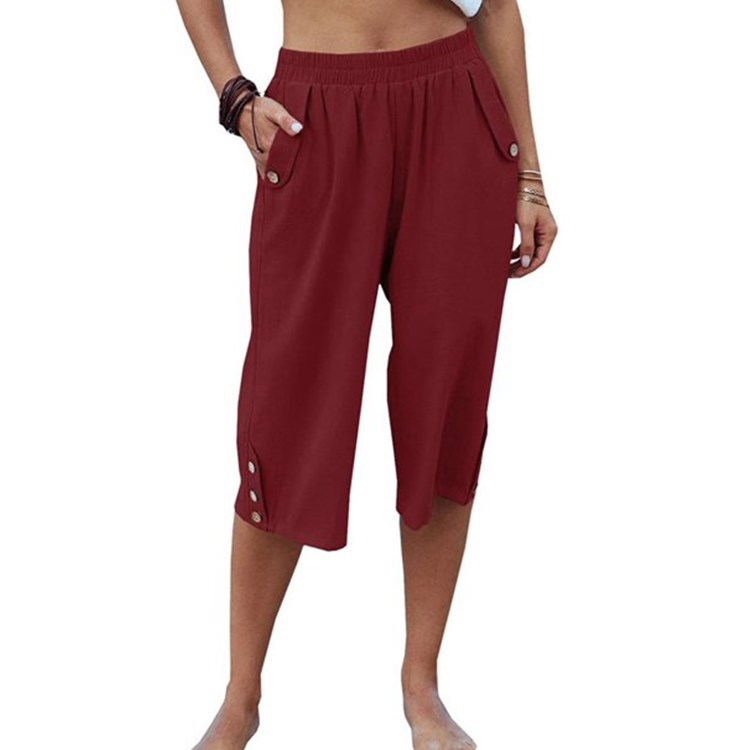 Solid Color Sports Casual Cropped Pants Cotton Linen Loose Women's Pants Wine - Shop at LoveMi