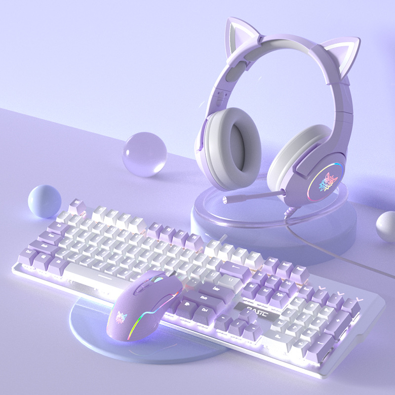 Purple Mechanical Keyboard Mouse Suit Wired Green Axis