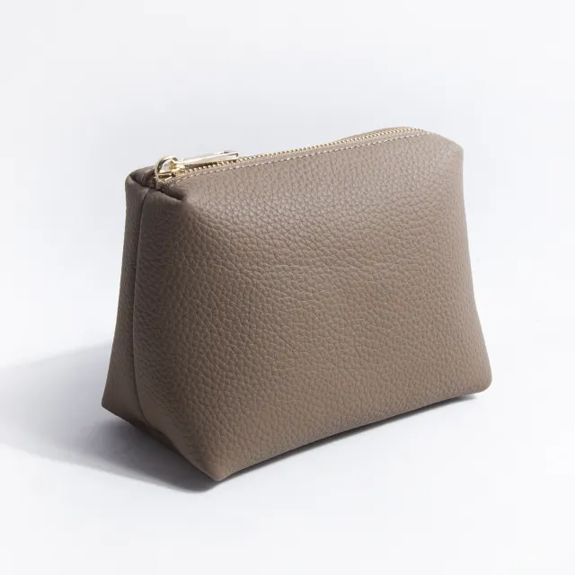 Portable Litchi Pattern Cowhide Lipstick Cosmetic Storage Bag Khaki - Shop at LoveMi
