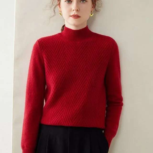 Pullover Mock Neck Sweater Short Loose Red - Shop at LoveMi