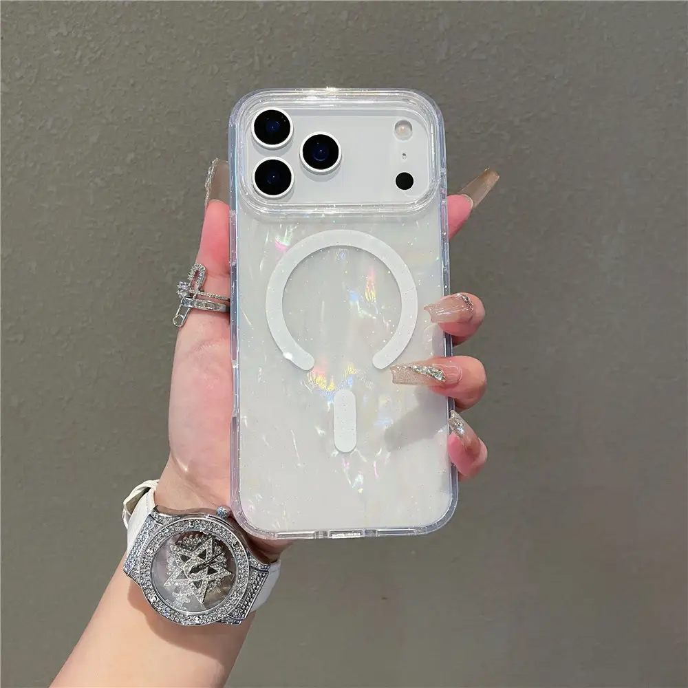 Shell-pattern Magnetic Phone Case With Iridescent Protective Cover