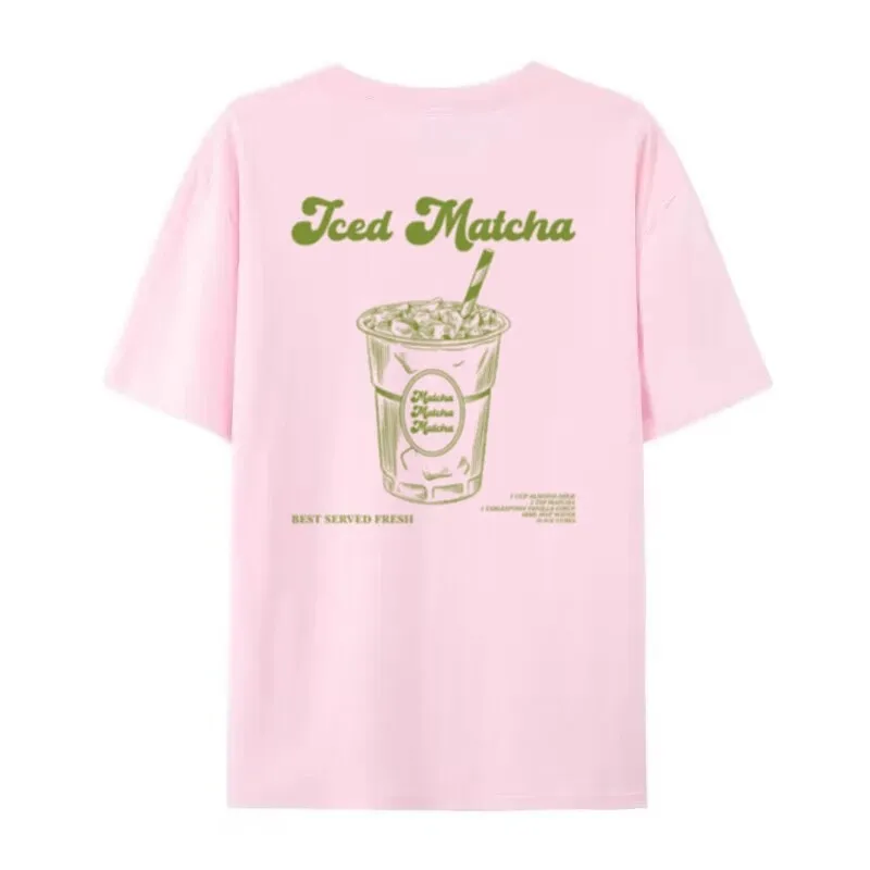 Retro Beautiful T-shirt Cute Matcha Short Sleeve - Pink
