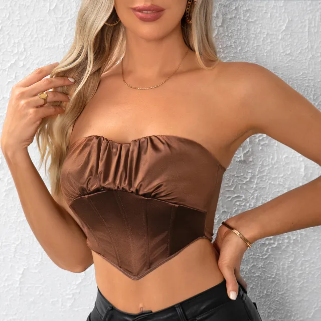 Women's Diamond Fishbone Slim Top Vest Top Dark Brown - Shop at LoveMi