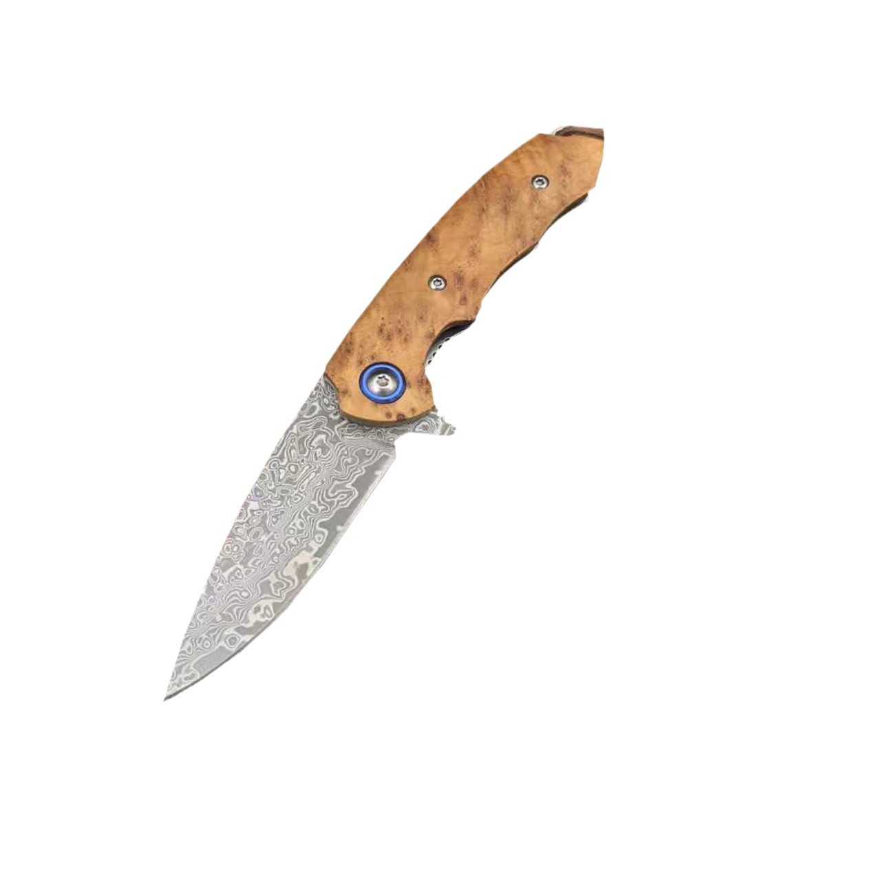 Damascus Steel Outdoor Portable Folding High-hardness Mini Knife Made Of Yaebai Wood