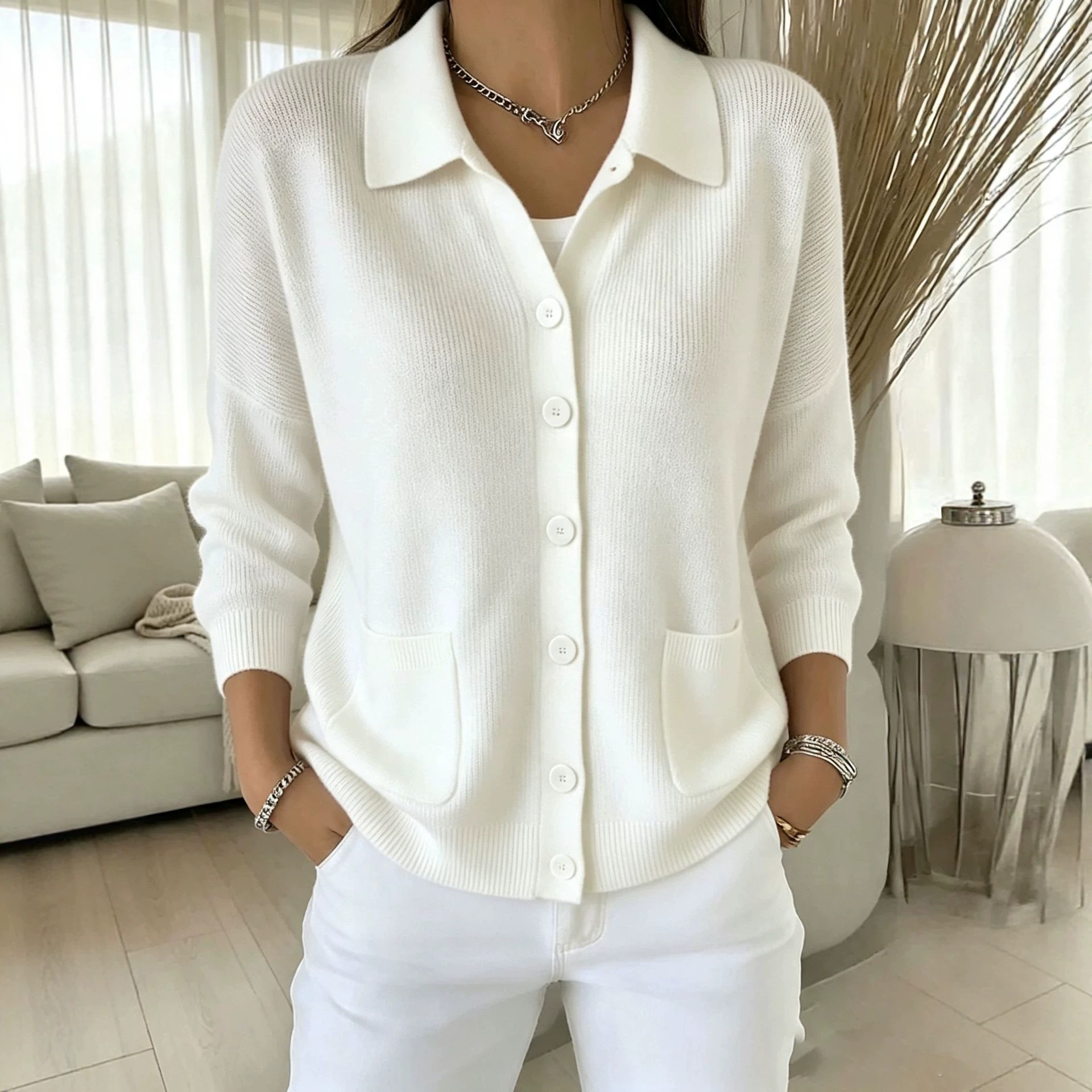 Casual Fashion Knitted Cardigan With Buttons Womens Sweater