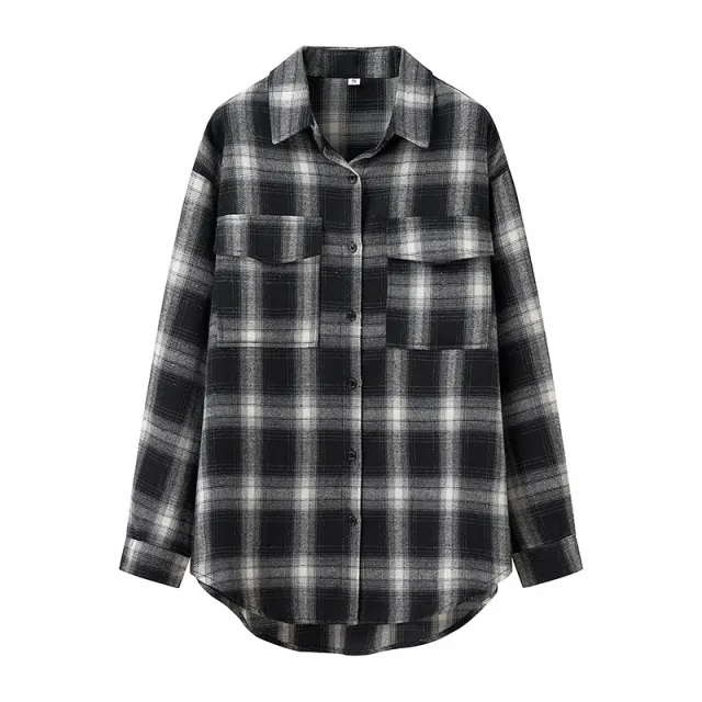 Retro Plaid Long sleeve Women's Loose Casual Single breasted Shirt Black - Shop at LoveMi