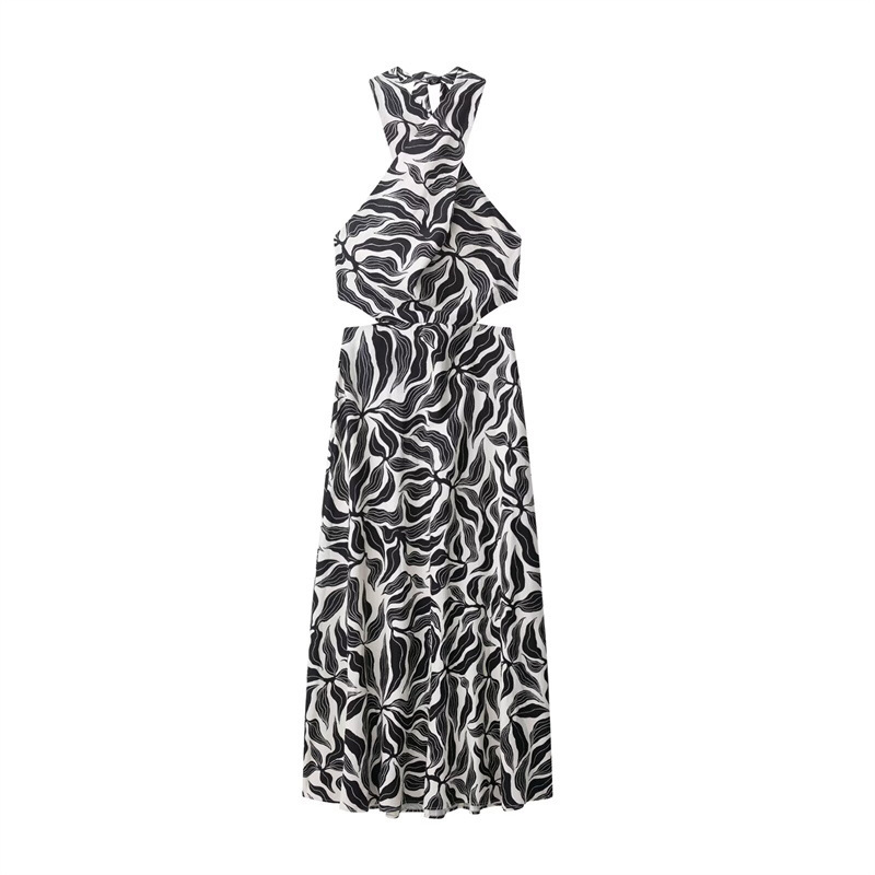 Linen Blended Hanging Collar Women's Dress