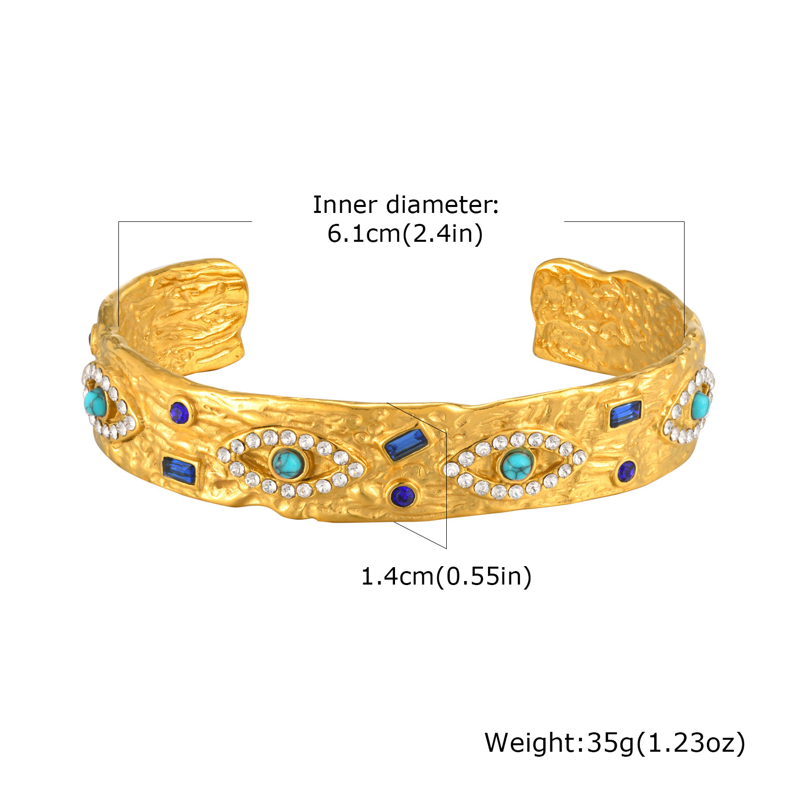 Stainless Steel Zircon Turquoise Eye Open Bracelet In Gold Color 8a2c5068 8f46 4a07 Ac51 F26a82978e54