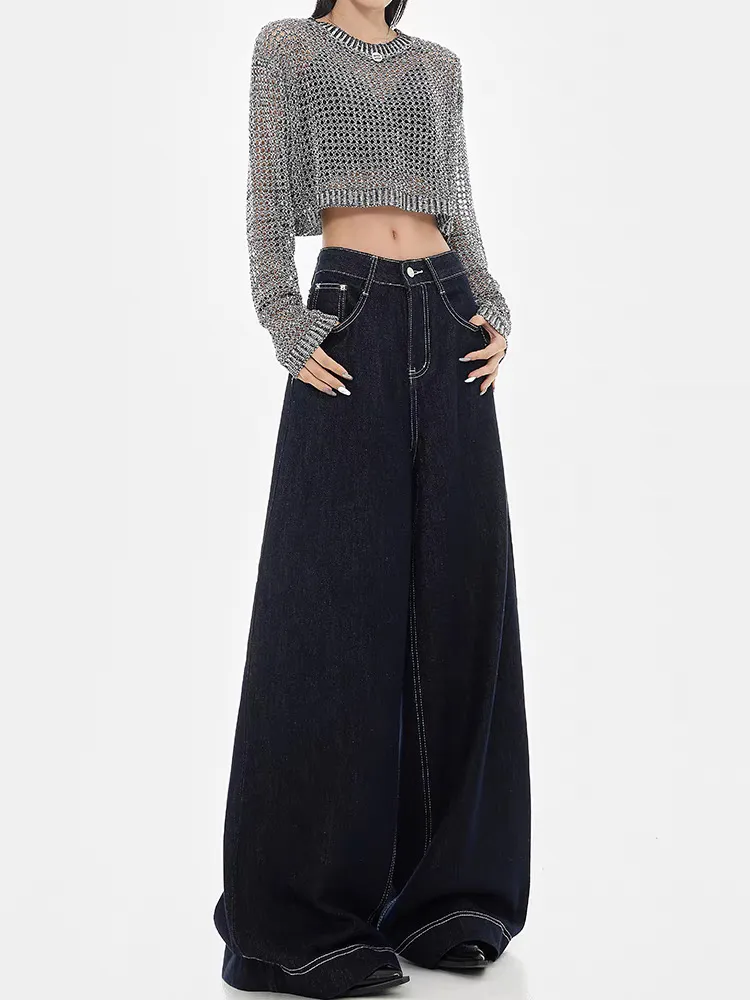 Women's Wide-leg Jeans Loose High Waist - 1380 Denim Blue