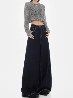 Women's Wide-leg Jeans Loose High Waist - 1380 Denim Blue - View 1