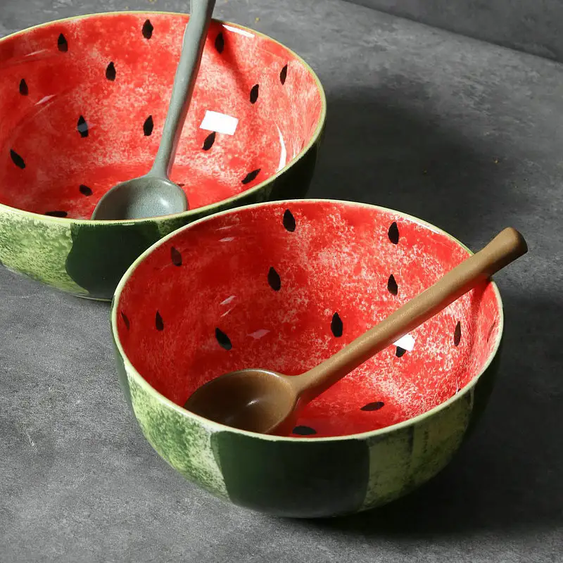 Ceramic Large Noodle Underglaze Hand Painted Watermelon Bowl