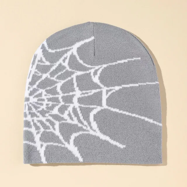 Spider Web Jacquard Knitted Hat Cold Protection In Autumn And Winter Gray - Shop at LoveMi