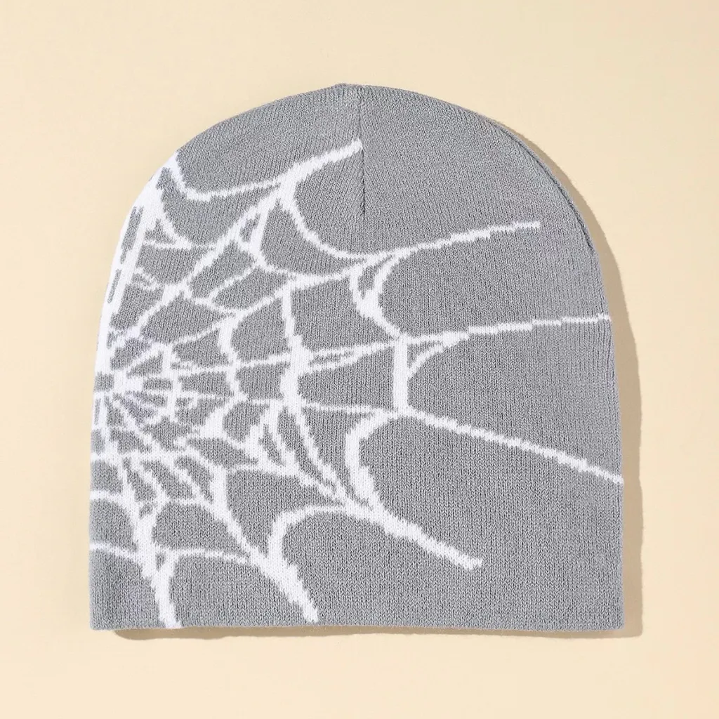 Spider Web Jacquard Knitted Hat Cold Protection In Autumn And Winter - Gray
