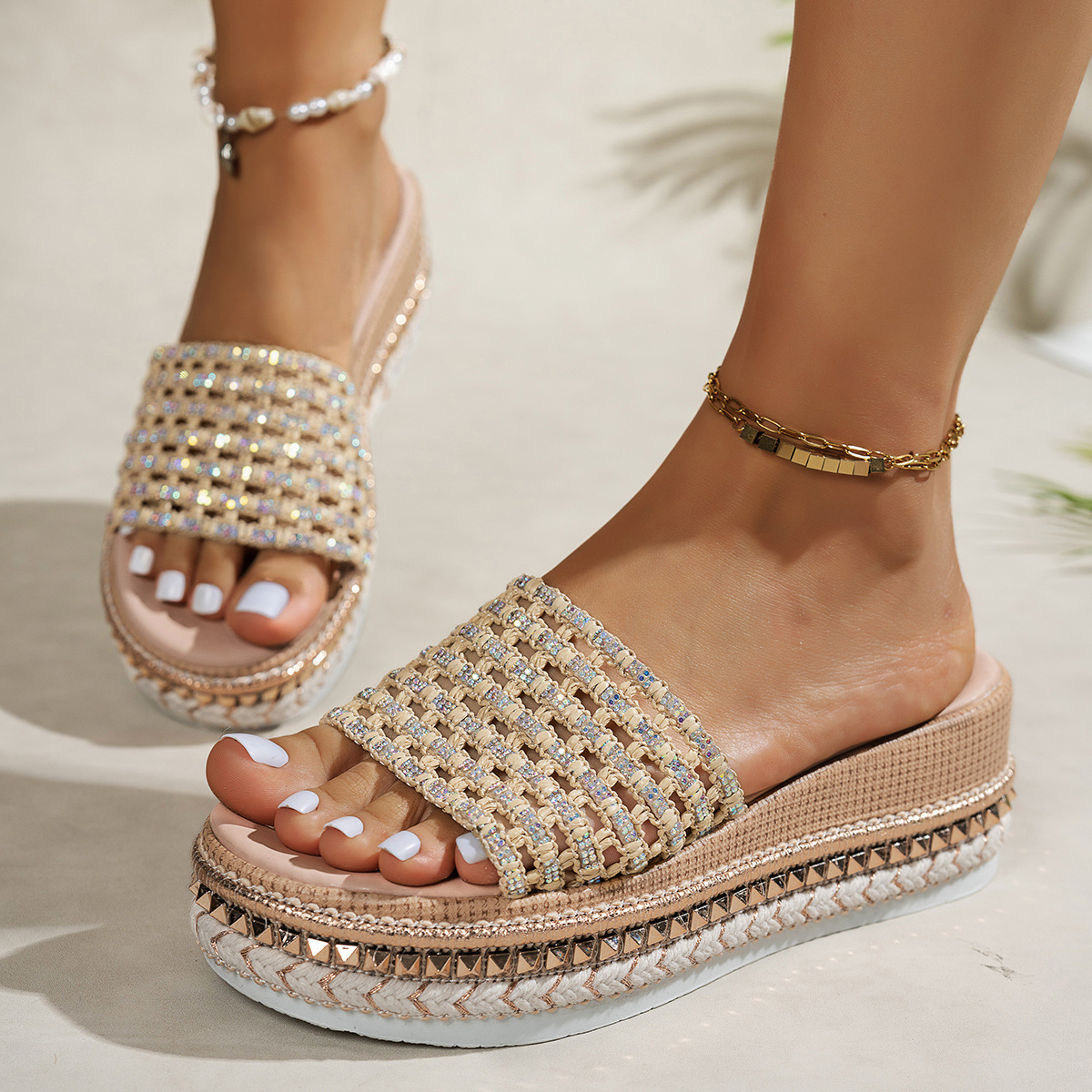 Color-block, Strappy Platform Wedge Sandals