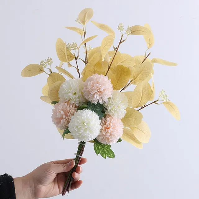Home Decoration Essential Eucalyptus Leaves Chrysanthemum Bouquet Multi color Optional Artificial Flower Champagne White - Shop at LoveMi