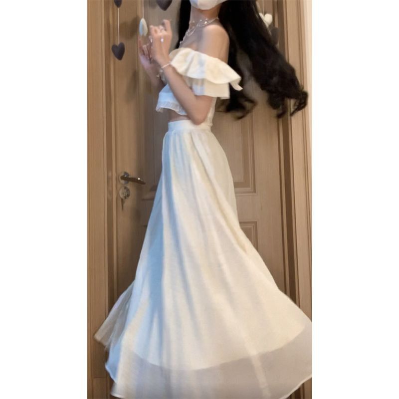 Korean Style High Waist Slit Skirt Two-piece Set