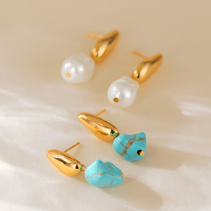 Color Retention Irregular Turquoise Ear Studs Elegant Temperament