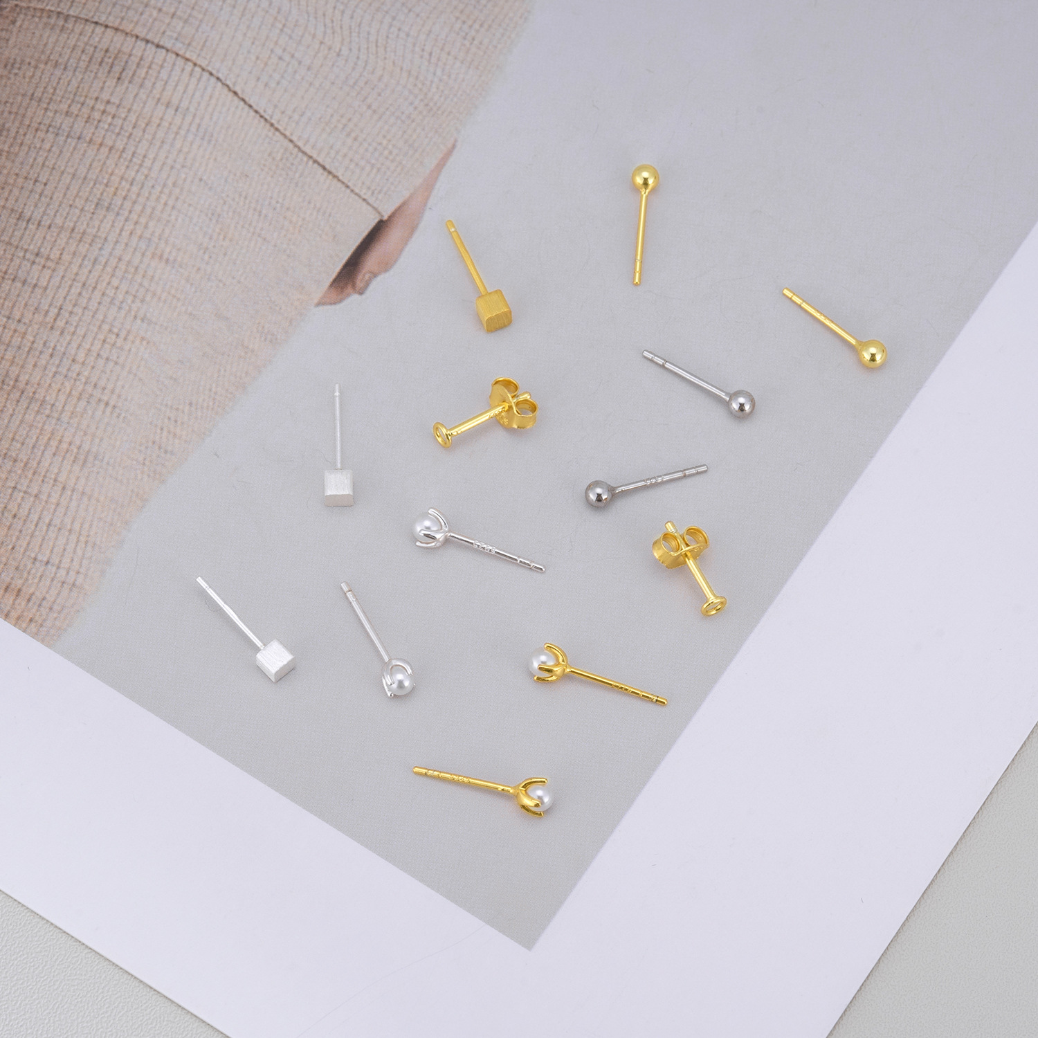 Sterling Silver Square Brushed Small Ear Studs Twin