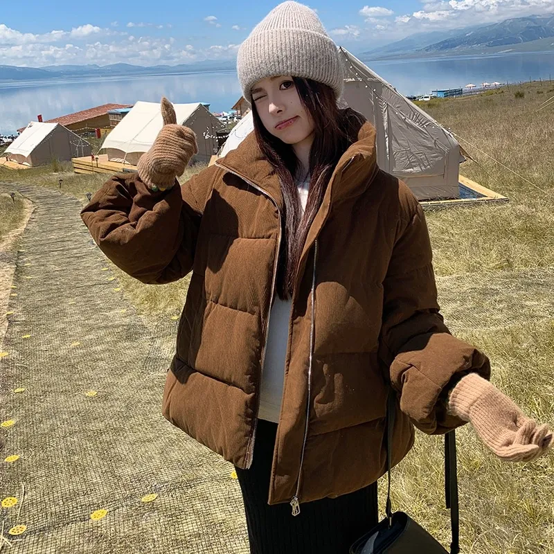 Loose Thick Small Coat Korean Style Fashion Student Cotton-padded Coat - Coffee Color