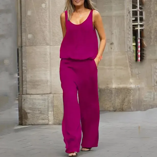 New European And American Solid Color Sleeveless Top Casual Suit Purplish Red - Shop at LoveMi