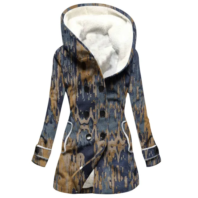 Women's Windbreaker Winter Thickened Imitation Lamb Stitching Floral Hooded Yxs31 - Shop at LoveMi