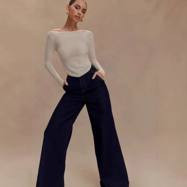 European And American Graceful And Fashionable Wide Leg Jeans Loose Ladies Dark Blue - Shop at LoveMi