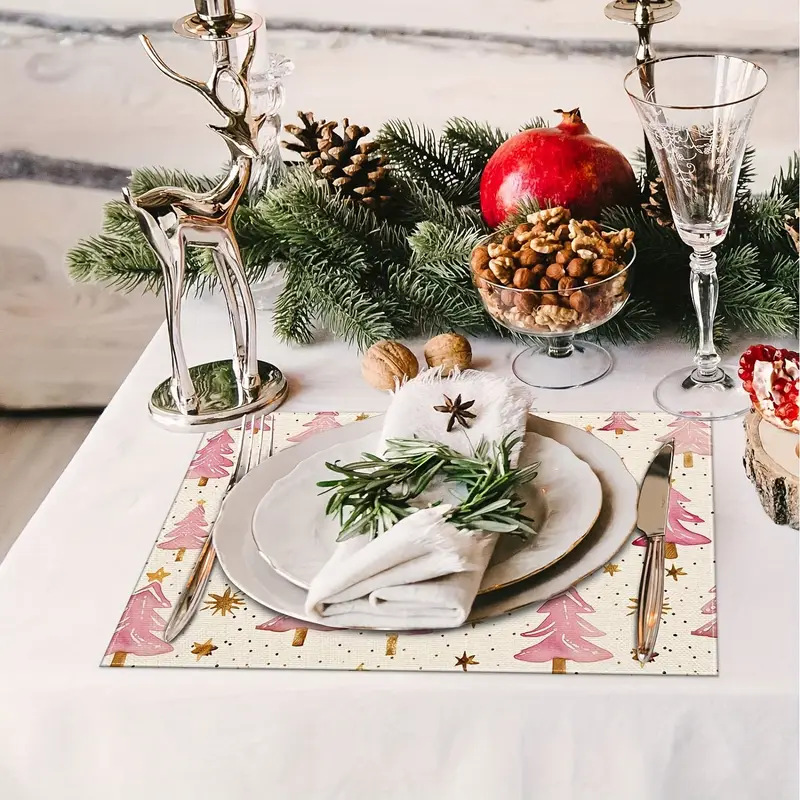 Christmas Holiday Party Table Insulation Mat Christmas Tree Linen Printing