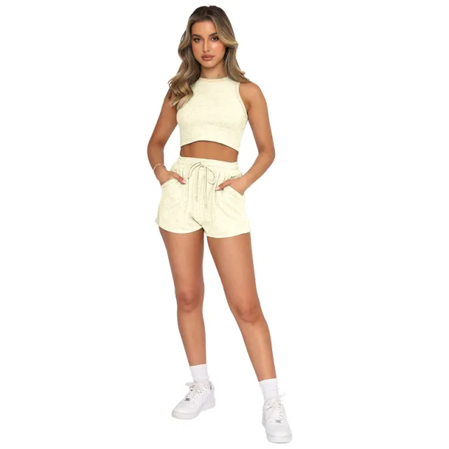 Summer Casual Short Solid Color Vest Suit Apricot - Shop at LoveMi