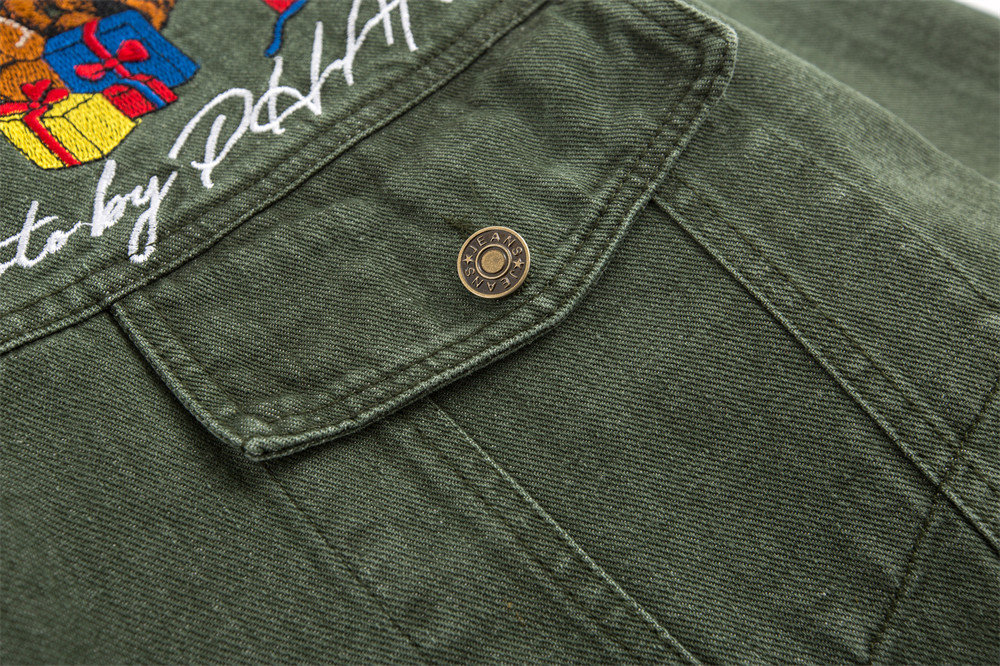 Washed Denim Coat Cartoon Animal Bear Embroidery