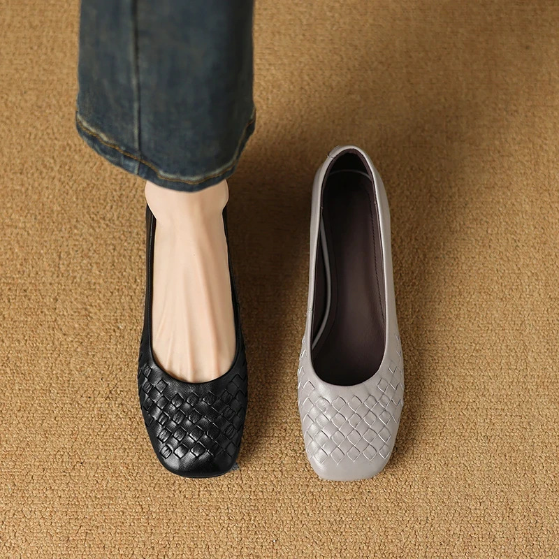 Soft-leather French-style Woven Low-cut Shoes product image
