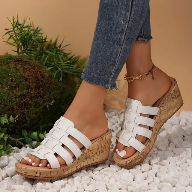 New European And American Wedge Peep Toe Roman Style Sandals White - Shop at LoveMi