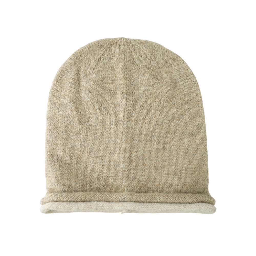 Womens New Winter Two-Row Hem Colorblock Cashmere Knitted Beanie