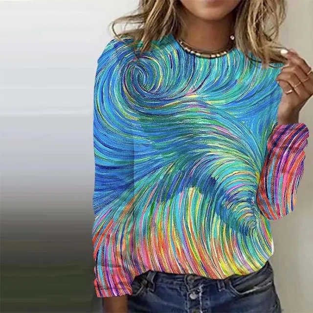 Colorful Abstract Round Neck Top Casual Women's T shirt Colorful - Shop at LoveMi