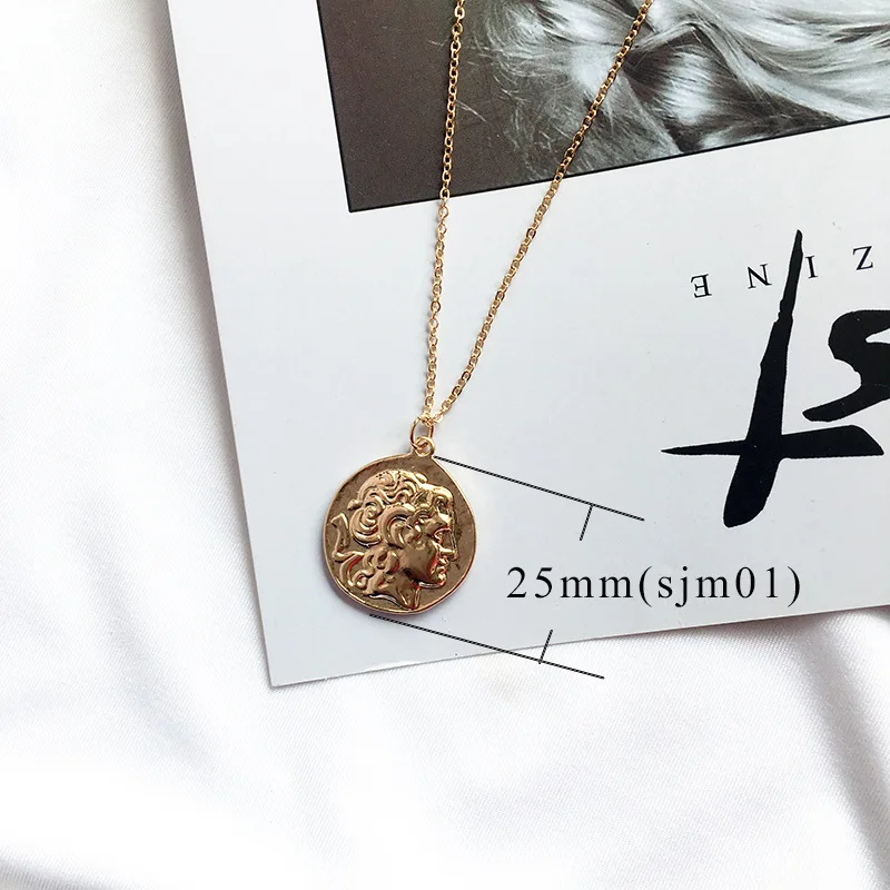 Title 9, Simple Vintage Carved Coin Pendant Necklace