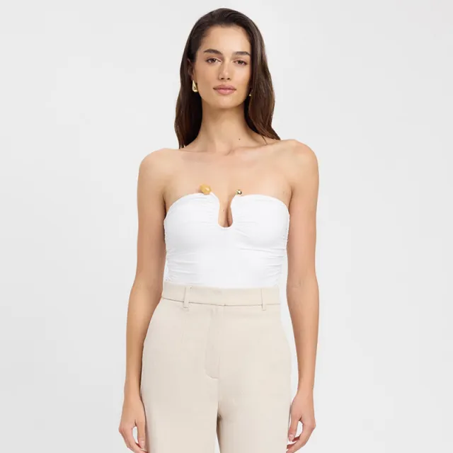 Solid Color Chest wrapped Backless Pleated Agate T shirt White - Shop at LoveMi