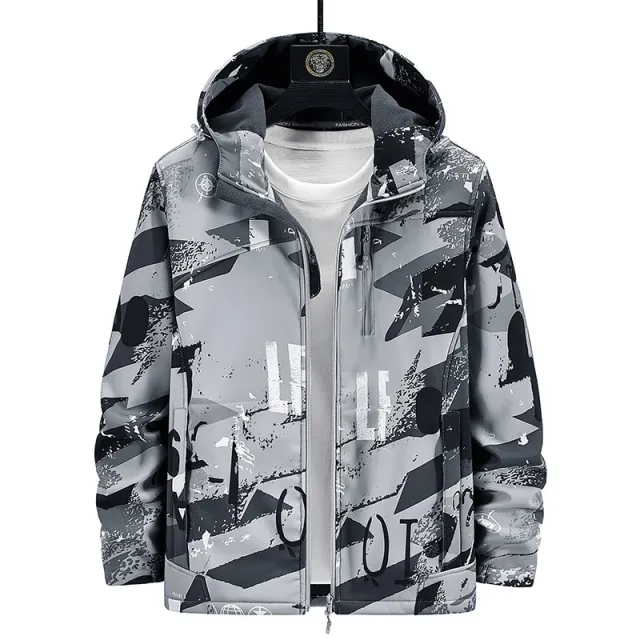 Autumn Couple Outdoor Casual Hooded Jacket Color Matching Men'S Gray - Shop at LoveMi