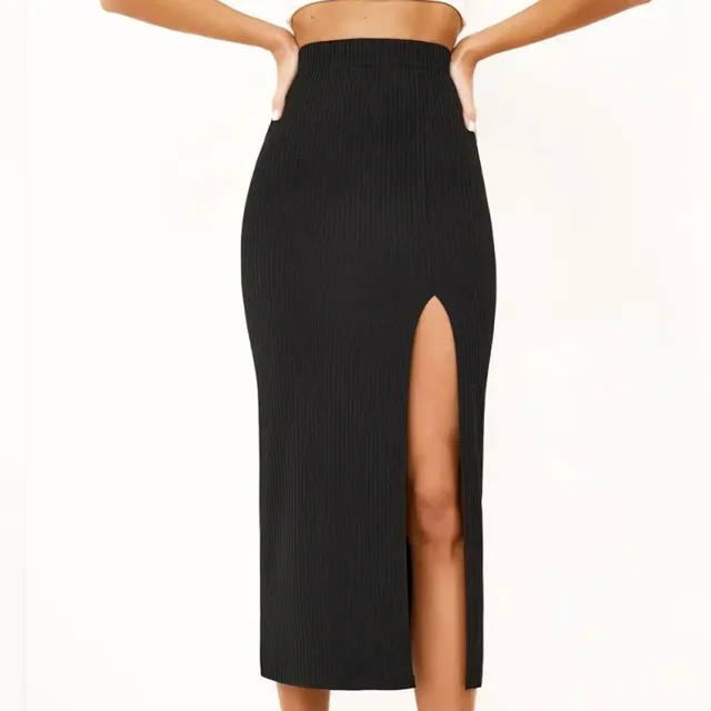 Women's Black Straight Split Skirt Black - Shop at LoveMi